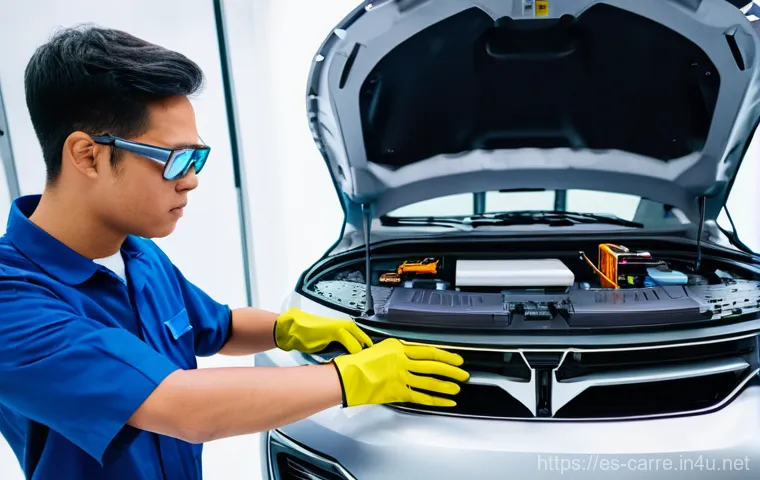 자동차정비 실무의 최신 트렌드 - **Prompt:** A highly skilled automotive technician, wearing a pristine, modern workshop uniform, saf...