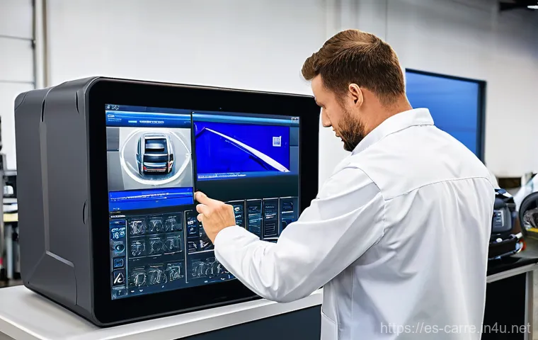 자동차정비 실무의 최신 트렌드 - **Prompt:** A focused automotive engineer, clad in a professional, branded uniform, is precisely cal...