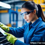 자동차정비기사 자격증으로 할 수 있는 일 - **Prompt:** A highly skilled female automotive technician, dressed in a clean, modern workshop unifo...