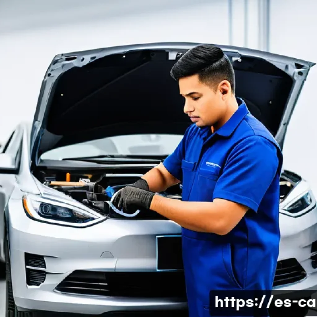 자동차정비기사 이직 시기 판단 기준 - A professional Hispanic automotive technician in a modern workshop in Mexico, wearing clean overalls...