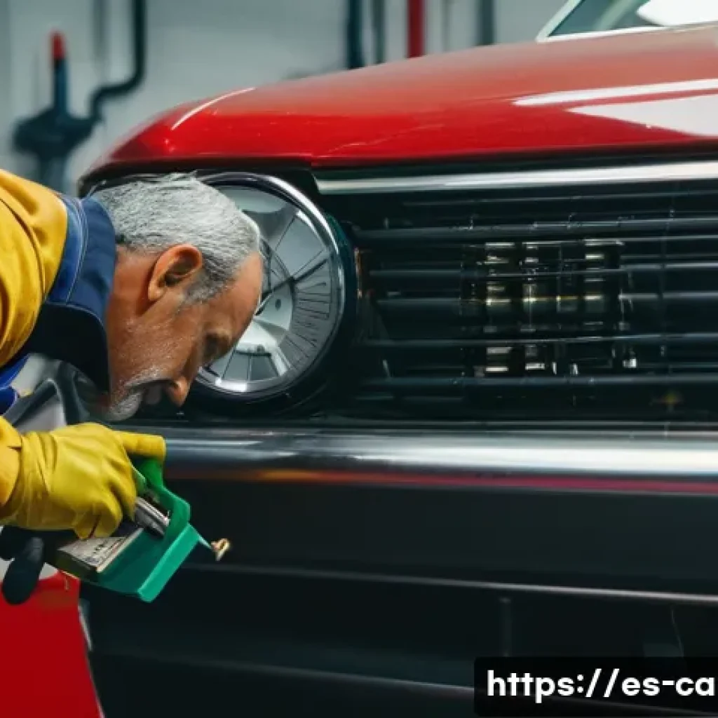 자동차정비 실무 기술 팁 - A detailed scene showing a Spanish-speaking mechanic&rsquo;s garage focused on preventive car maintenance:...