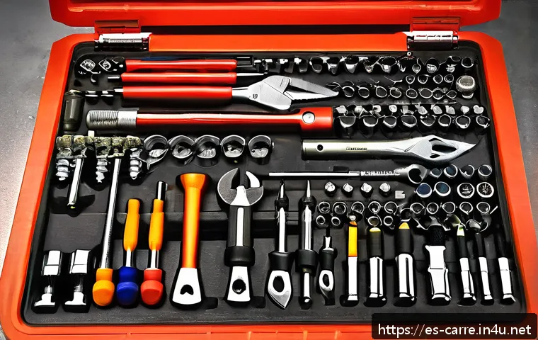 자동차정비 실기시험 전날 준비사항 - A detailed, realistic image of a well-organized mechanic’s toolkit laid out neatly on a workbench, s...