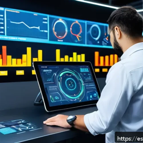Home 30 자동차정비 실무에서 데이터 분석 활용 - A modern automotive workshop equipped with advanced IoT sensors and smart diagnostic devices visibly...