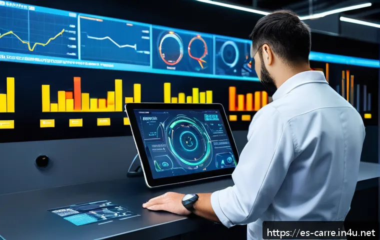자동차정비 실무에서 데이터 분석 활용 - A modern automotive workshop equipped with advanced IoT sensors and smart diagnostic devices visibly...